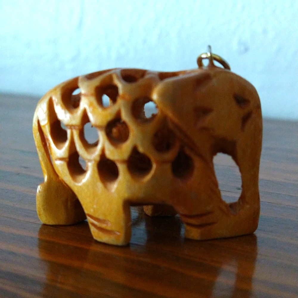 Hand Made in India Wooden Elephant Keychain